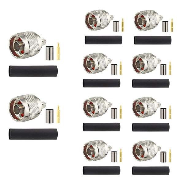 N Male Crimp Connector, N Male Plug Adapter RF N-Type Connector for RG8X/LMR240/4D-FB/CNT240/RG8 Mini Coax Cable (Pack
