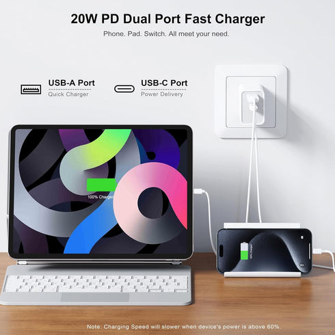3Pack 20W PD USB Charger, Dual-Port USB-C Wall Charger Plug in Block Station Type c Box Supper Fast Charging Brick for iPhone, Samsung Galaxy, Google Pixel, Motorola, Oneplus Kindle Cargador Cube