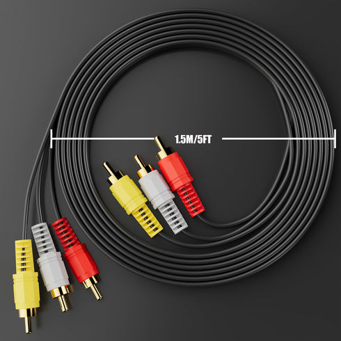 FAWETTY 5FT 3RCA 24K 3 3 Cable Audio Video Gold Plated Connecting Audio Video Components AV Male to Male Cable for Home