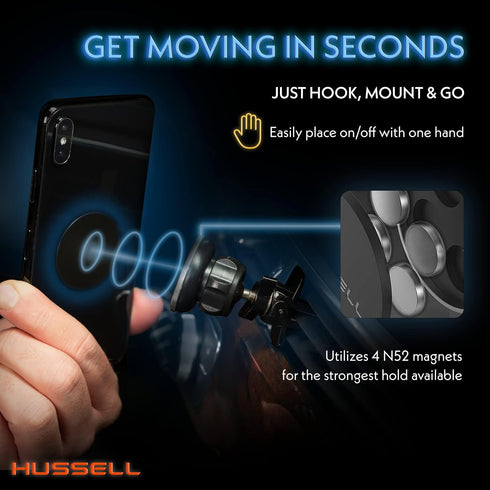 HUSSELL Magnetic Phone Car Mount, 360° Adjustable Air Vent Phone Holder - Compatible with Any Cell Phone