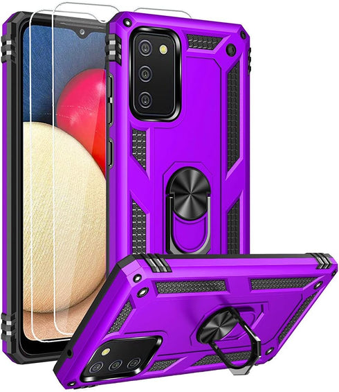 Samsung A02s Case with HD Screen Protector, Military-Grade Kickstand Holder, Shockproof Cover for Galaxy A02s, Purple
