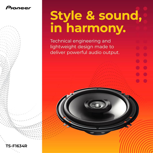 Pioneer TS-F1634R 2-Way Coaxial Car Audio Speakers, Full Range 6.5" Round Speakers 200W Max