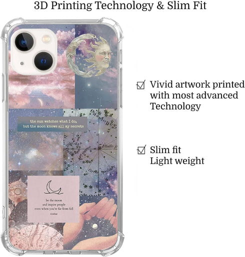 Celestial Collage Case for iPhone 13, Blue Aesthetic Design, Unique Trendy TPU Bumper Cover