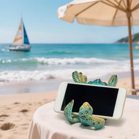 Hodao Summer Sea Turtle Figurines Decoration Turtle Cell Phone Stand Holder for Home Office Desk Ocean Style Phone
