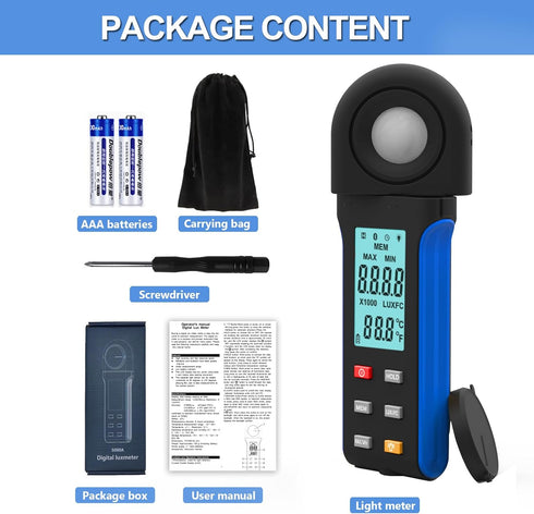 HoldPeak Illuminance Light Meter with Bluetooth, Digital Lux Foot Candles Meter, Lumen Meter for Plants, Home & Office