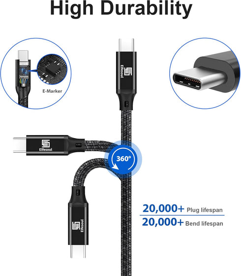 Elfesoul 3.2 2 16.5ft 4K 20Gbps 100W USB C to C Cable, Gen USB-C Cord - UHD PD Fast Charging Cable for MacBook Pro