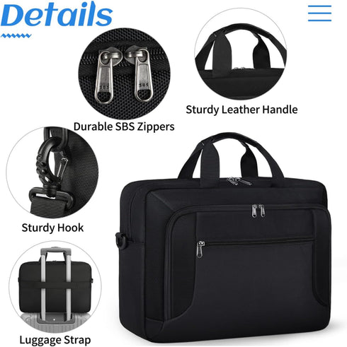 Laptop Bag 17.3 Inch Briefcase, Large Waterproof Case for Men Women Business Office Work, Adjustable Shoulder Messenger