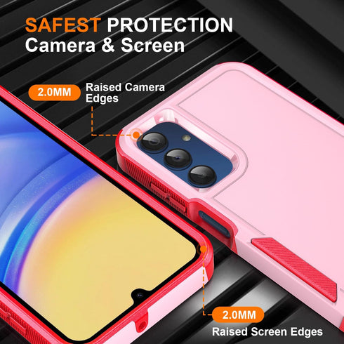 Ezanmull Non-Slip Shockproof Case for Samsung Galaxy A15 5G, with Glass Screen Protector, Pink