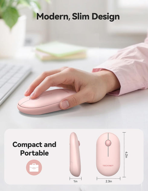 TECKNET 2 Modes(BT3.0/5.0+2.4Ghz), Bluetooth Mouse, Slim Portable Wireless Mouse for Lightweight, Contoured Grip