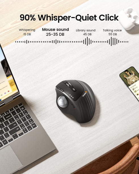 ProtoArc Wireless Trackball Mouse, EM01 NL Ergonomic Bluetooth Rollerball Mouse, Adjustable Angle & 3 Device Connection