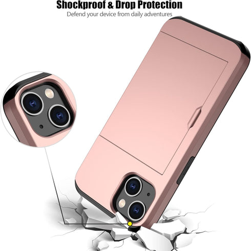 Nvollnoe iPhone 15 Case (6.1") - Heavy Duty, Slim Wallet with Hidden Card Slot, Shockproof, Rose Gold for Men & Women.