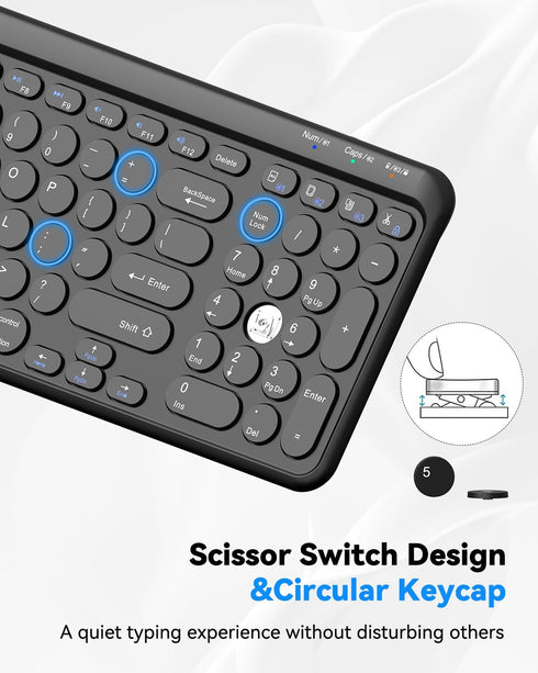 TECKNET 2.4G 4-Device 7 Wireless Keyboard Bluetooth & USB, Up to Connection, USB C Rechargeable Battery, Quiet Typing