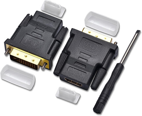 DVI to HDMI Adapter, Bidirectional DVI (DVI-D) to HDMI, Male to Female, 2-Pack, Gold-Plated for Computer, Projector