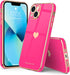 Teageo iPhone 13 Case for Women - Cute Love-Heart Bling Soft Silicone Cover, Shockproof, Hot Pink, Full Camera