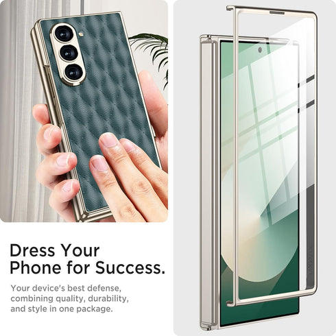 Miimall Slim Fit for Samsung Galaxy Z Fold 6 Case, Camera Protection, Ultra Thin PU Leather Luxury Case, Green