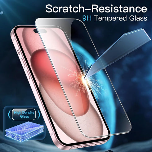 JETech 3-Pack Tempered Glass Screen Protector for iPhone 15 6.1-Inch, HD Clear, Case-Friendly, Easy Installation Tool
