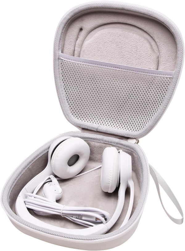 LTGEM Hard Headphone Case - White+Grey for Logitech H390, JLab Go Work, EAGLEND, JIAMQISHI, FEABASK (6.8"x7"x2.9")