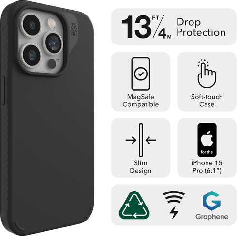 ZAGG Manhattan Snap Case for iPhone 15 Pro - Premium Silicone, Durable Graphene Material, MagSafe Phone Case, Lavender