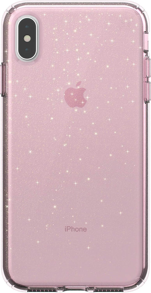 Speck Products Compatible Phone Case for Apple iPhone Xs Max, Presidio Clear + Glitter Case, Bella Pink with Gold