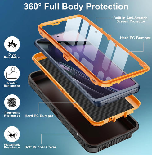 Moto G Stylus 2023 5G Case, with Built in Screen Protector, Heavy Duty Drop Protection, Orange