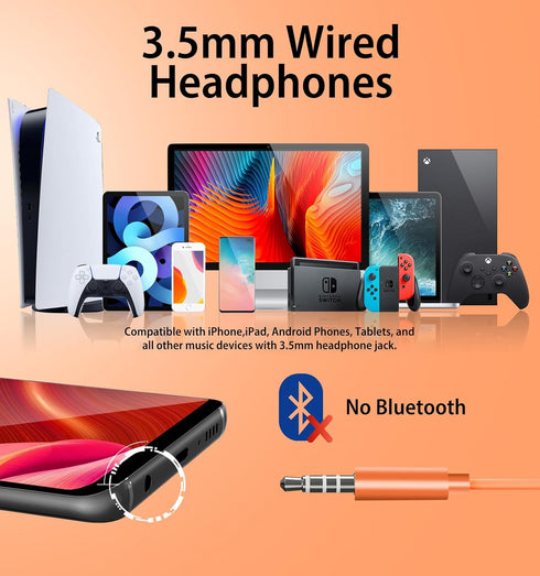 Wired Earbuds with Microphone, HiFi Stereo In-Ear Headphones, Compatible with iPhone, Android, 3.5mm Jack (Orange)