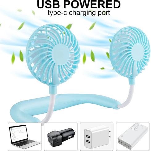 Haomaomao Portable Neck Fan, Mini Wearable Fan with 2500 mAh Rechargeable Battery for Working, Traveling, Office,