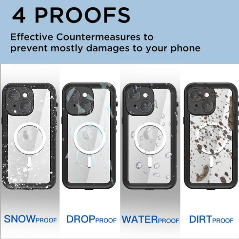 AICase for iPhone 14 Case Waterproof, Compatible with Magsafe Magnetic Protective iPhone 14 Phone Case, Water Proof Mag Safe Magnet Shockproof Full Body Clear with Screen Protector