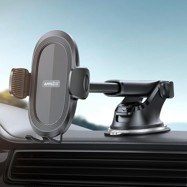 APPS2Car Suction Cup Phone Holder - Windshield/Dashboard Mount with Strong Sticky Gel Pad, Matte Black