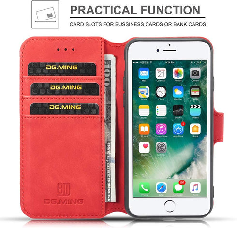 Luxury PU Leather Case by UEEBAI - Vintage Wallet Flip Cover with Card Slots for iPhone SE3/SE2 - Red
