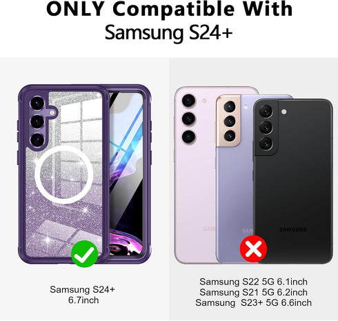 Hekodonk Glitter Case for Samsung Galaxy S24 Plus, Compatible with MagSafe, Full Body Shockproof with Screen & Camera