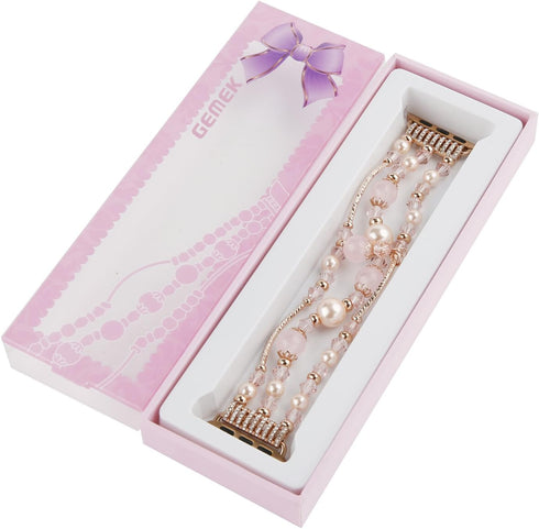 GEMEK Compatible Apple Watch Band 38/40/41mm, Rose Gold Women Pearl Bracelet Strap (Pink)