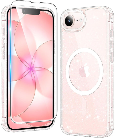 FNTCASE for iPhone 17e Case Magnetic: for iPhone 16e Case Glitter Clear Anti