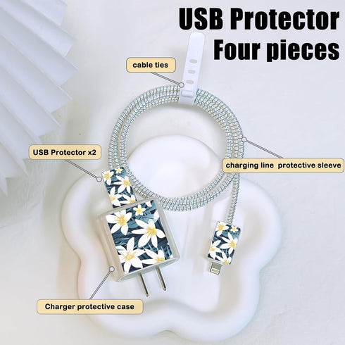 CameCosy for iPhone Charger Cable Protector, Pretty Lily Flower Design, Data Cable USB Case Cord Saver for iPhone