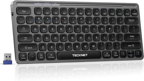 TECKNET Wireless Bluetooth Keyboard, Slim Rechargeable Keyboard (2.4G+BT 5.0), Multi-Device Easy-Switch, Quiet Typing,