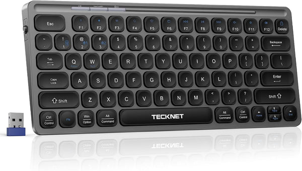 TECKNET Wireless Bluetooth Keyboard, Slim Rechargeable Keyboard (2.4G+BT 5.0), Multi-Device Easy-Switch, Quiet Typing,