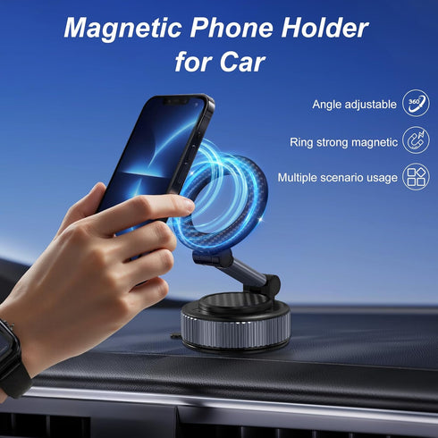surundo 360 Magnetic Phone Holder for Car - Upgraded Vacuum Magnetic Phone Holder, Foldable Retractable Suction Cup Car