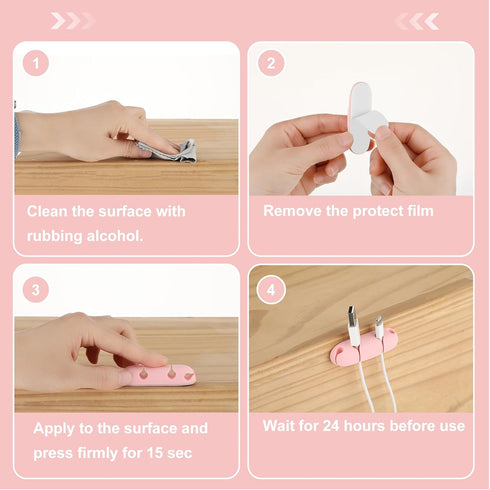 3PCS Cable Clips, Cute Pink Cord Wire Organizer, Electrical Cable Management Holders for Office and Home Desk