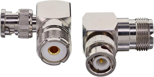 Boobrie L Shape UHF to BNC Connector, BNC Male to UHF Female Right Angle Coax Adapter for CB Ham Radio (2-Pack)