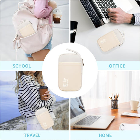 Electronics Travel Organizer, Portable Waterproof Storage Bag for Small Charging Cords, Charger, SD Cards, Beige