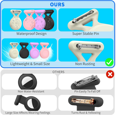 4 Pack Airtag Holder for Kids, Waterproof Silicone GPS Tracker Case with Invisible Pin Compatible with Apple Airtag