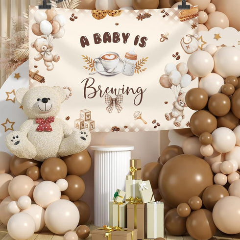 Generic 10x7ft A Baby is Brewing Baby Shower Backdrop Brown Coffee Baking Theme Cute Bear Background Feeding Bottle