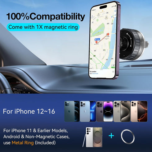 Jxtarar 2025 720 Upgrade Vacuum Magnetic Phone Holder, Retatable Suction Cup Phone Mount, Strong Magnetic Cell Phone