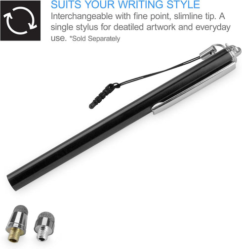 BoxWave Stylus Pen Compatible with Getac F110 - EverTouch Capacitive Stylus with Replaceable Tip, Capacitive Stylus Pen with Replacement Tips for Getac F110 - Jet Black