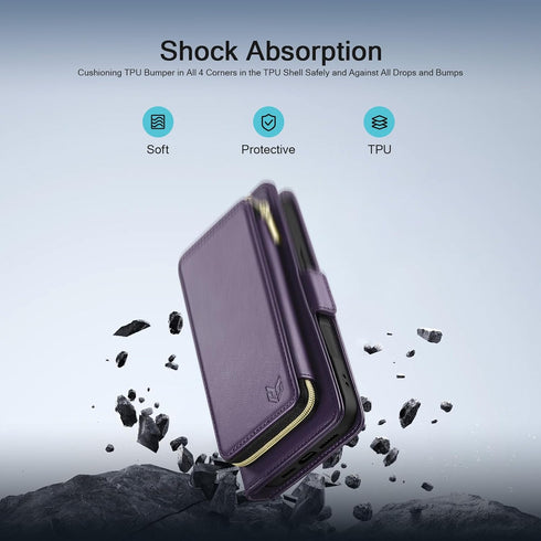 DJBEAR 13 6.1" 9 13 for iPhone Wallet Case for Men & Women, All-in-One Flip Folio Cover with Card Slots, Zipper Pocket