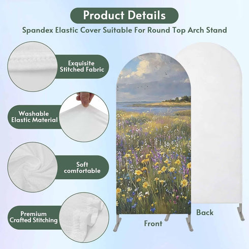 Jnbasdffb 6.6 Spring Floral Wedding Arch Cover, Stretchy Spandex Arch Backdrop Stand Covers FT, Oil Painting Pastoral