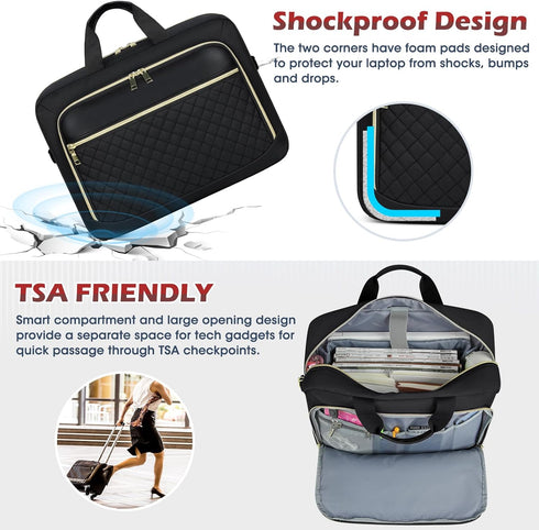 NEWHEY Laptop Bag 15.6 Inch Briefcase for Women Men, Waterproof Messenger Bag for Business Office Work, Black