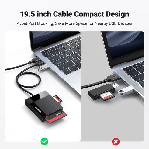 UGREEN 3.0 5Gbps 4 MMC, SD Card Reader USB Card Hub Adapter Read Cards Simultaneously CF, CFI, TF, SDXC, SDHC, SD