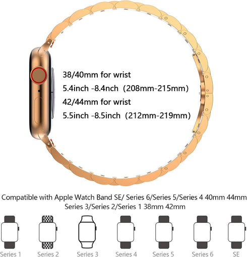 38mm 40mm 41mm 42mm 44mm 45mm 7/6/5/4/3/2/1 CTYBB Compatible with Apple Watch Band for Women, Rhinestone Metal Jewelry