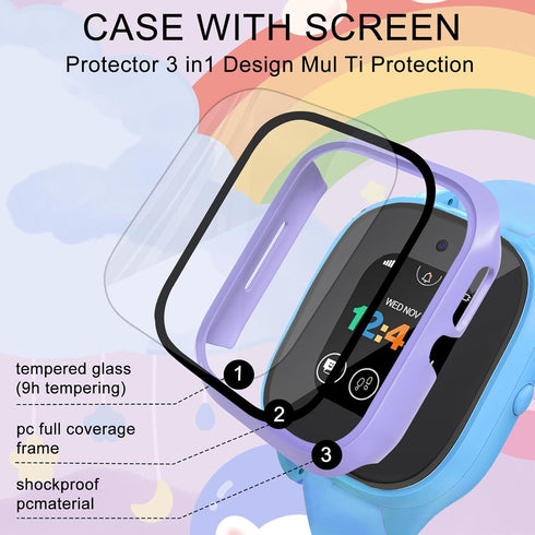 surundo Compatible with Gizmo Watch 3 Screen Protector Case, Hard PC with Tempered Glass High Definition Scratch Resistant Overall Bumper Cover Shell for Verizon Gizmo Watch 3