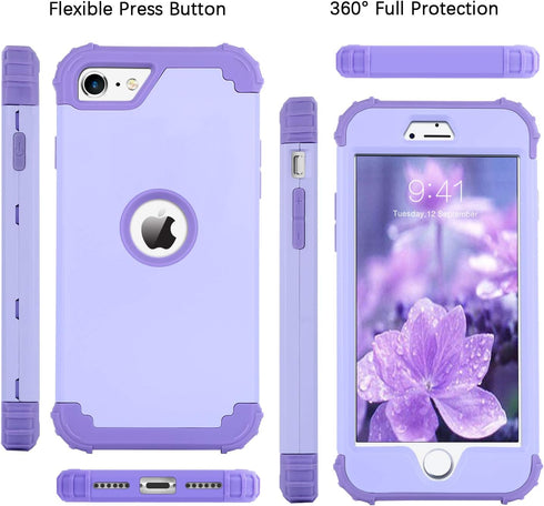 BENTOBEN iPhone SE 2022 & 2020 Case, Heavy Duty 3-in-1 Rugged Shockproof Hybrid, Light Purple/Lavender.